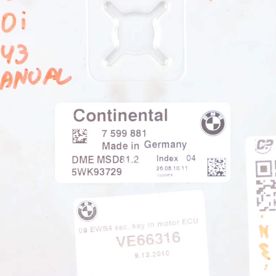 N43 170HP Engine Unit ECU Kit DME + CAS3 + Key to BMW E87 LCI E90 120i 320i with Part number 7599881 BMW E87 LCI E90 120i 320i N43 170HP Engine Unit ECU Kit DME + CAS3 + Key - SKU 7599881-13 - Part number 7599881