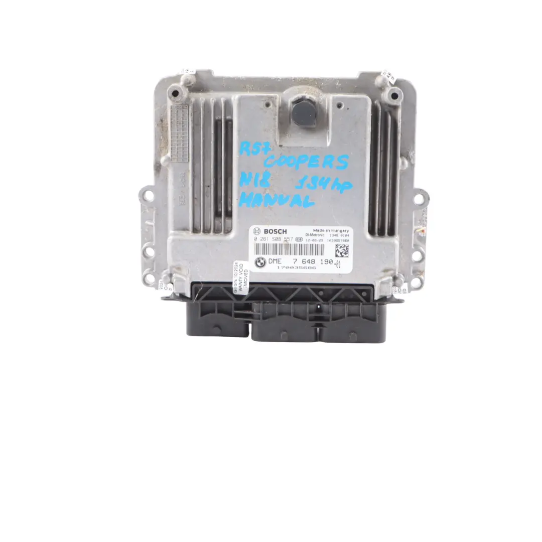 Mini Cooper S R56 LCI N18 1.6 184HP ECU Kit DME + CAS3 + Key Manual - SKU 7648190-1 - Part number 7648190