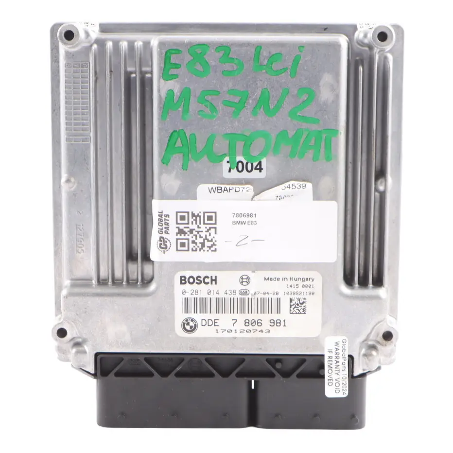 3.0sd M57N2 Engine Control Unit ECU DDE Automatic to BMW X3 E83 LCI with Part number 7806981 BMW X3 E83 LCI 3.0sd M57N2 Engine Control Unit ECU DDE Automatic - SKU 7806981 - Part number 7806981