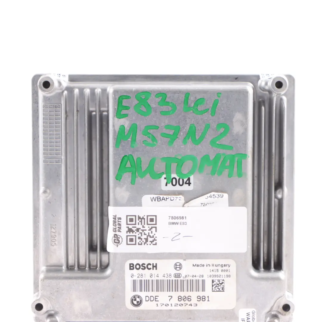 3.0sd M57N2 Engine Control Unit ECU DDE Automatic to BMW X3 E83 LCI with Part number 7806981 BMW X3 E83 LCI 3.0sd M57N2 Engine Control Unit ECU DDE Automatic - SKU 7806981 - Part number 7806981