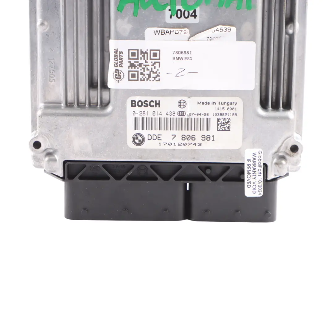 3.0sd M57N2 Engine Control Unit ECU DDE Automatic to BMW X3 E83 LCI with Part number 7806981 BMW X3 E83 LCI 3.0sd M57N2 Engine Control Unit ECU DDE Automatic - SKU 7806981 - Part number 7806981