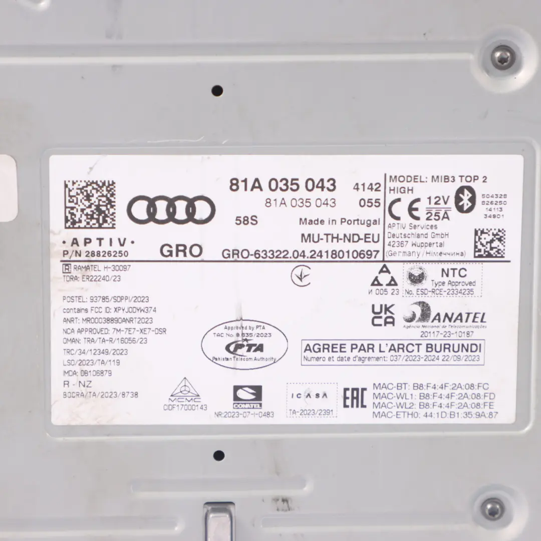 Audi Q2 GA Unità principale navigazione controllo multimediale MMI - SKU 81A035043 - Numero di parte 81A035043