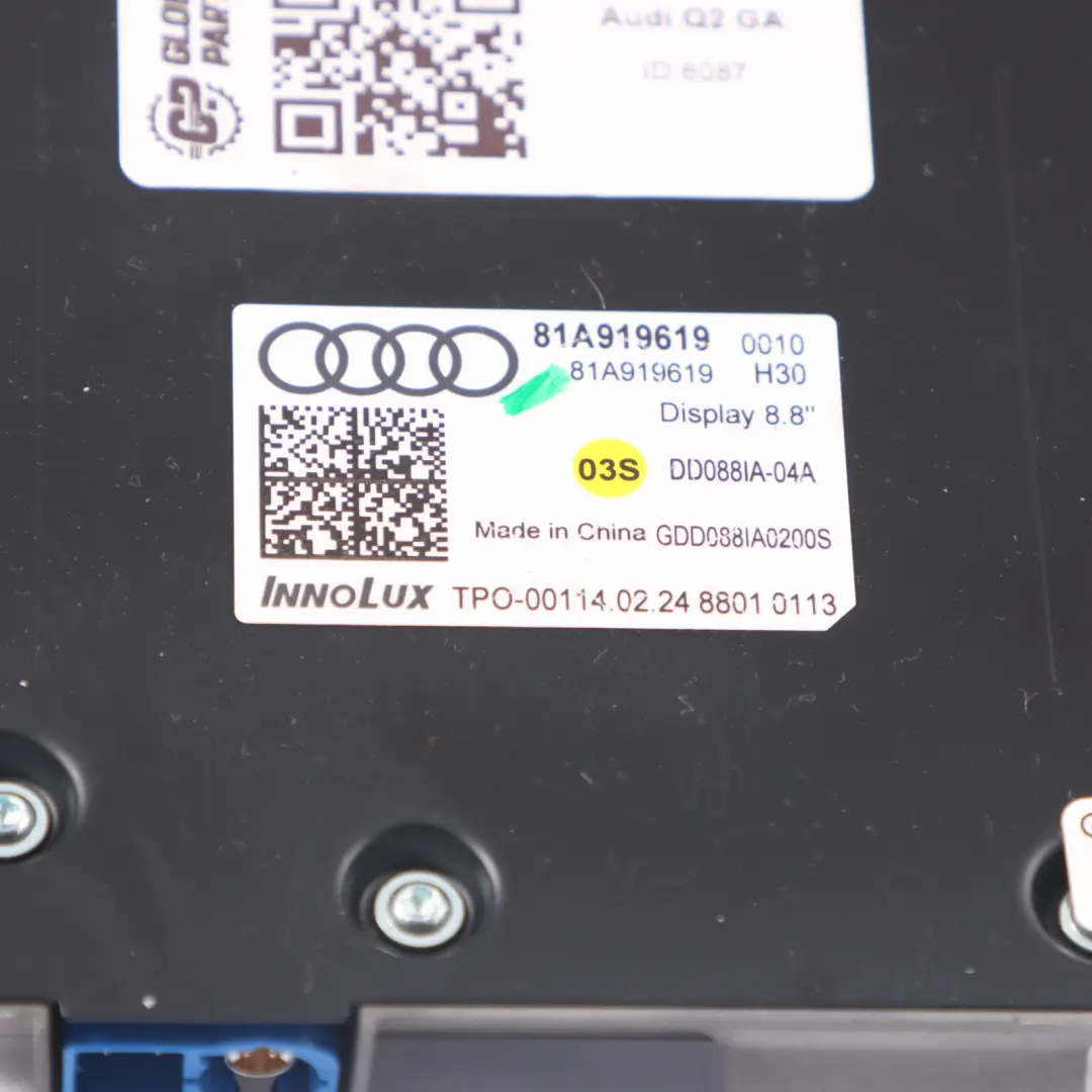 Display Screen Radio Multimedia Navigation Sat Unit Audi Q2 GA - SKU 81A919619 - Part number 81A919619