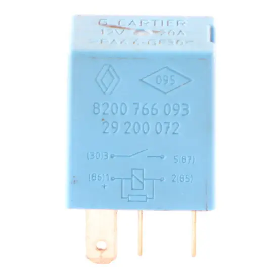4-Pin Blue Relay 12V 20A G.Cartier to Renault with Part number 8200766093 Renault 4-Pin Blue Relay 12V 20A G.Cartier - SKU 8200766093 - Part number 8200766093