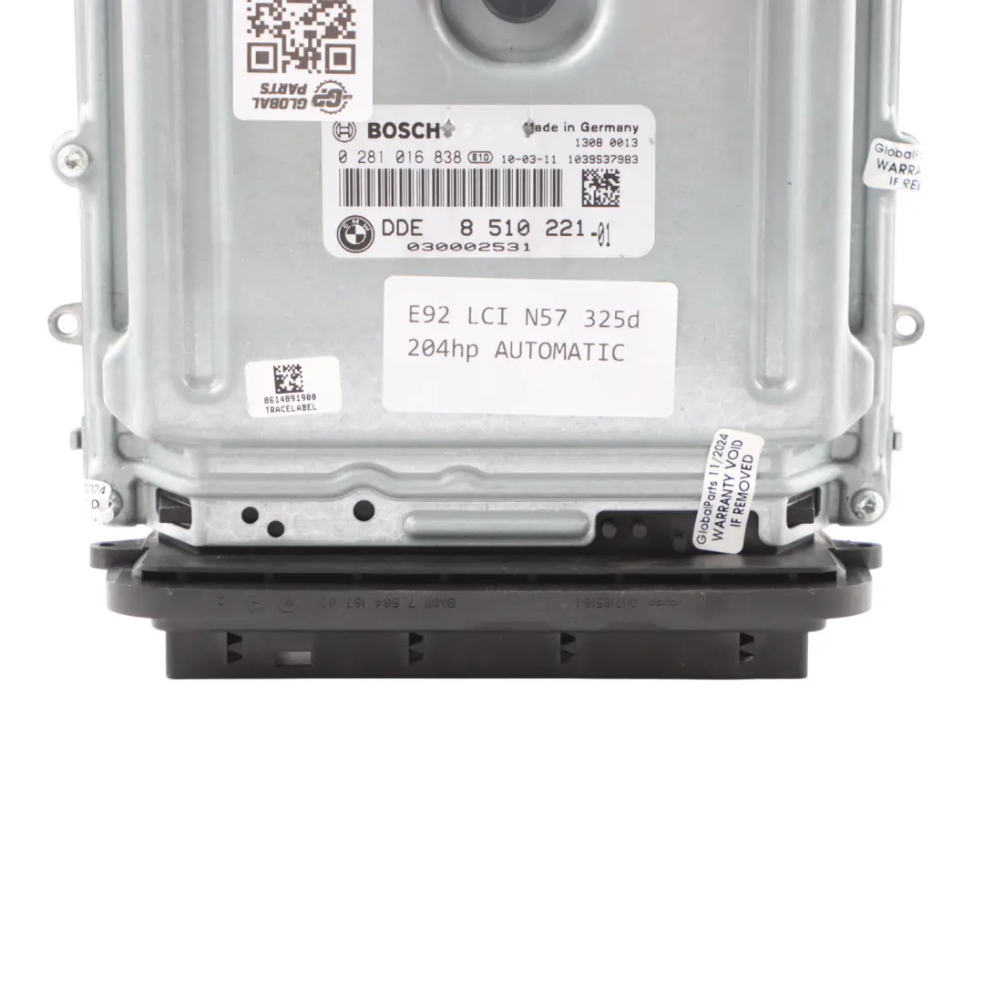 BMW E90 E91 E92 LCI 325d N57 204HP ECU Engine Module DDE Automatic - SKU 8510221-18 - Part number 8510221