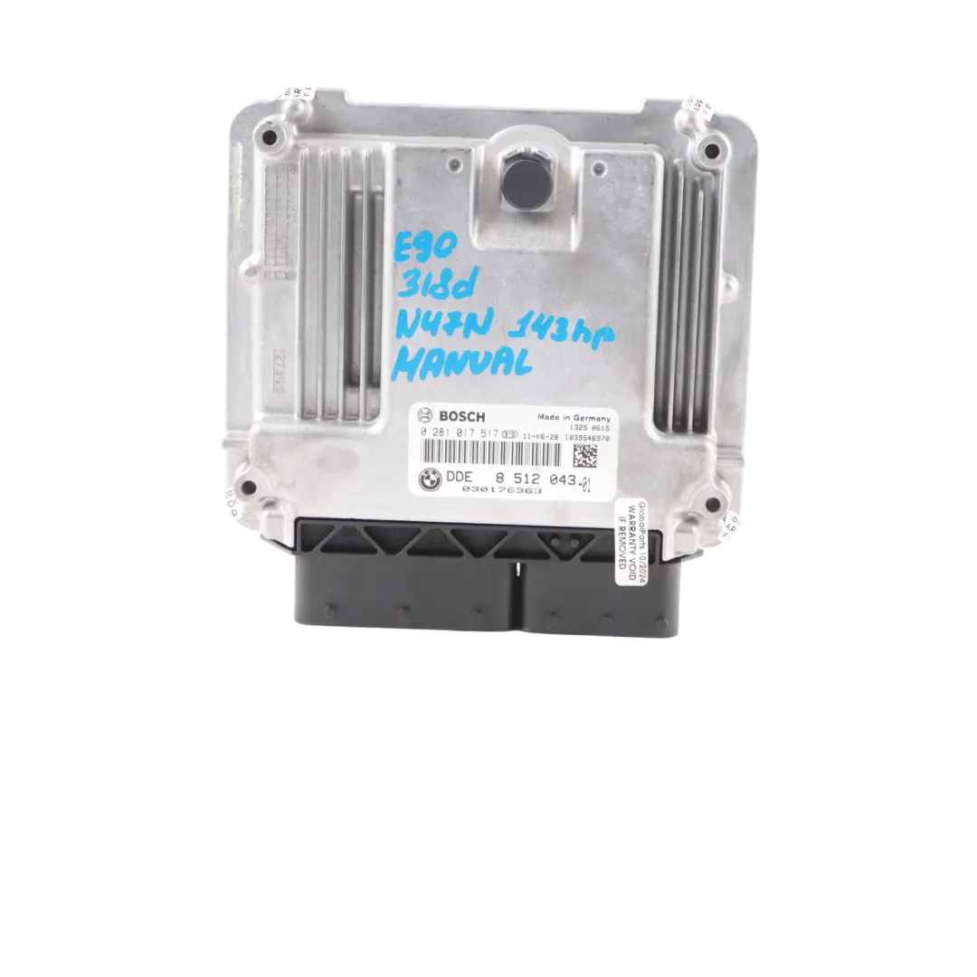 BMW E90 E91 LCI 318d N47N 143HP Engine ECU Kit DDE CAS3 Key Manual - SKU 8512043-5 - Part number 8512043