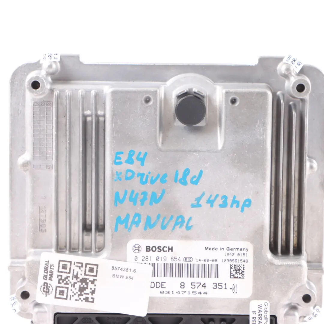 18dX 143HP Diesel N47N Engine Control Unit ECU DDE Manual to BMW X1 E84 with Part number 8574351 BMW X1 E84 18dX 143HP Diesel N47N Engine Control Unit ECU DDE Manual - SKU 8574351-6 - Part number 8574351
