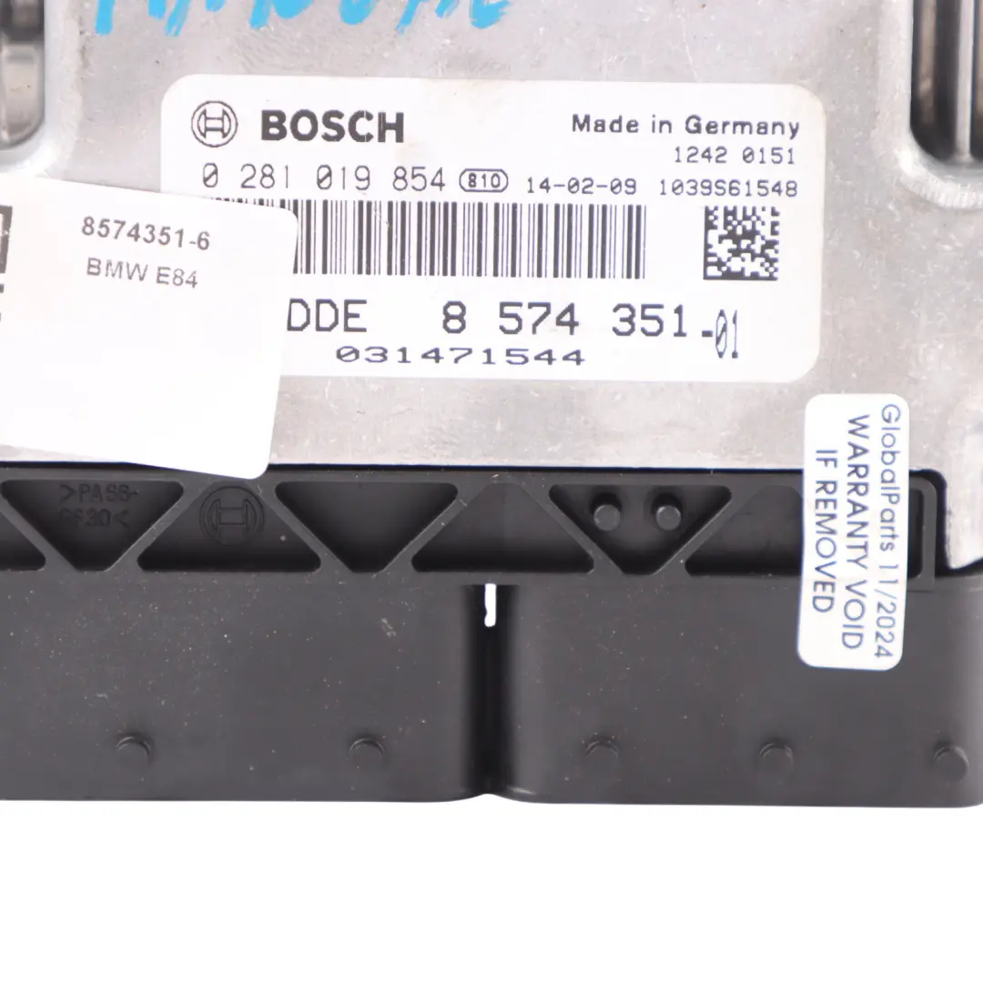 BMW X1 E84 18dX 143HP Diesel N47N Engine Control Unit ECU DDE Manual - SKU 8574351-6 - Part number 8574351