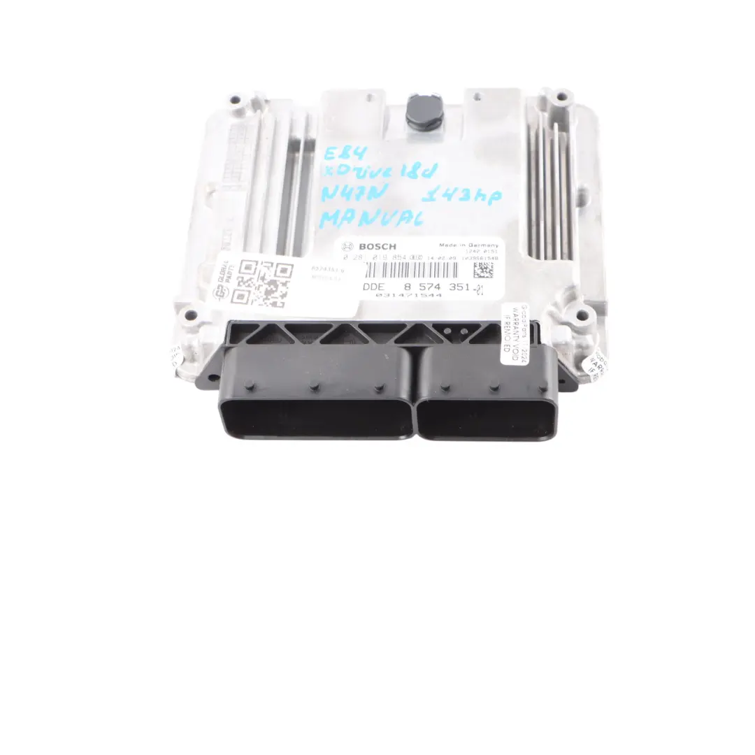 BMW X1 E84 18dX 143HP Diesel N47N Engine Control Unit ECU DDE Manual - SKU 8574351-6 - Part number 8574351
