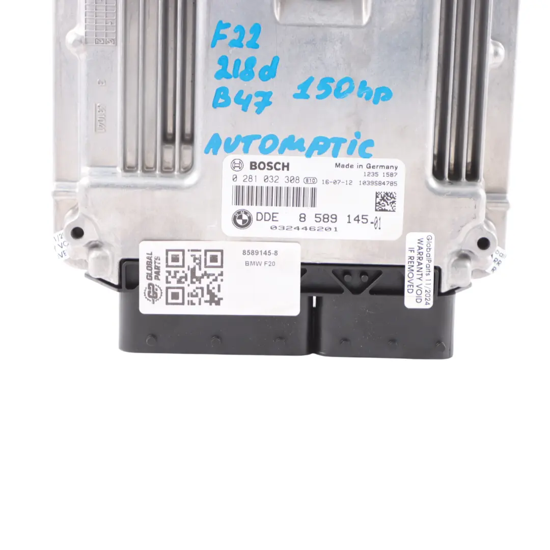 B47 DDE Contrôle Moteur ECU Automatique pour BMW F20 F21 F30 LCI 118D 318D à propos du numéro de pièce 8589145 BMW F20 F21 F30 LCI 118D 318D B47 DDE Contrôle Moteur ECU Automatique - SKU 8589145 - Numéro de pièce 8589145