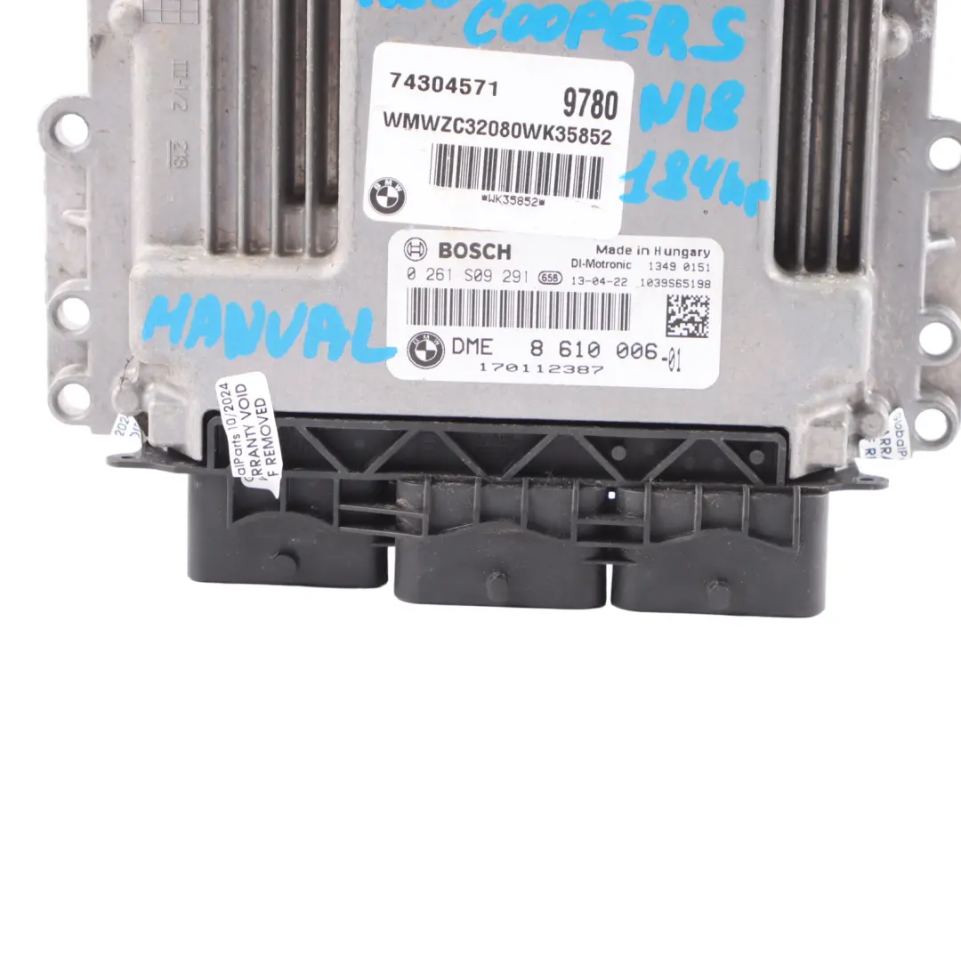 184HP Motore Controllo ECU DME Manuale per Mini Cooper S R56 LCI N18 1.6 con numero di parte 8610006 Mini Cooper S R56 LCI N18 1.6 184HP Motore Controllo ECU DME Manuale - SKU 8610006 - Numero di parte 8610006