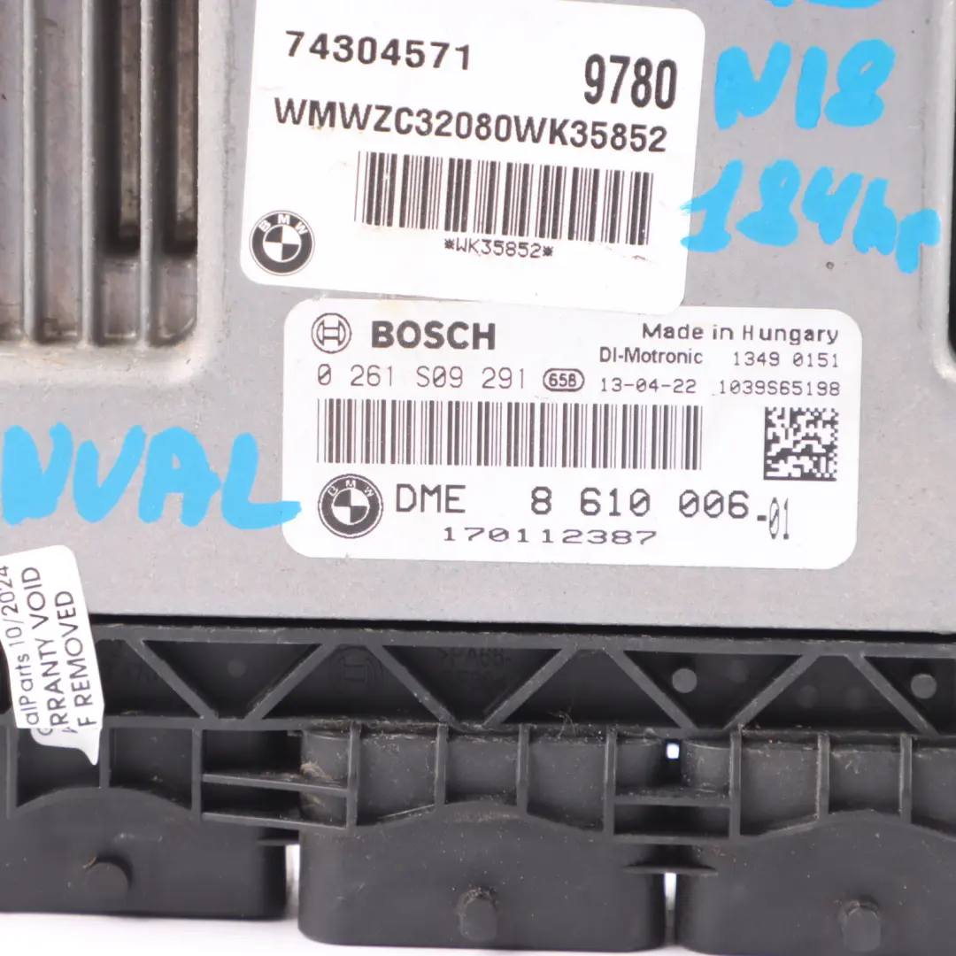 Mini Cooper S R56 LCI N18 1.6 184CV Unidad Control Motor ECU DME Manual - SKU 8610006 - Número de pieza 8610006