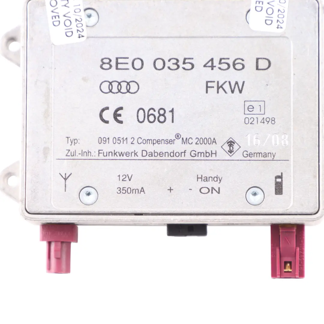Módulo Amplificador De Señal De Antena De Telefonía para Audi A4 B8 con número de pieza 8E0035456D Audi A4 B8 Módulo Amplificador De Señal De Antena De Telefonía - SKU 8E0035456D - Número de pieza 8E0035456D