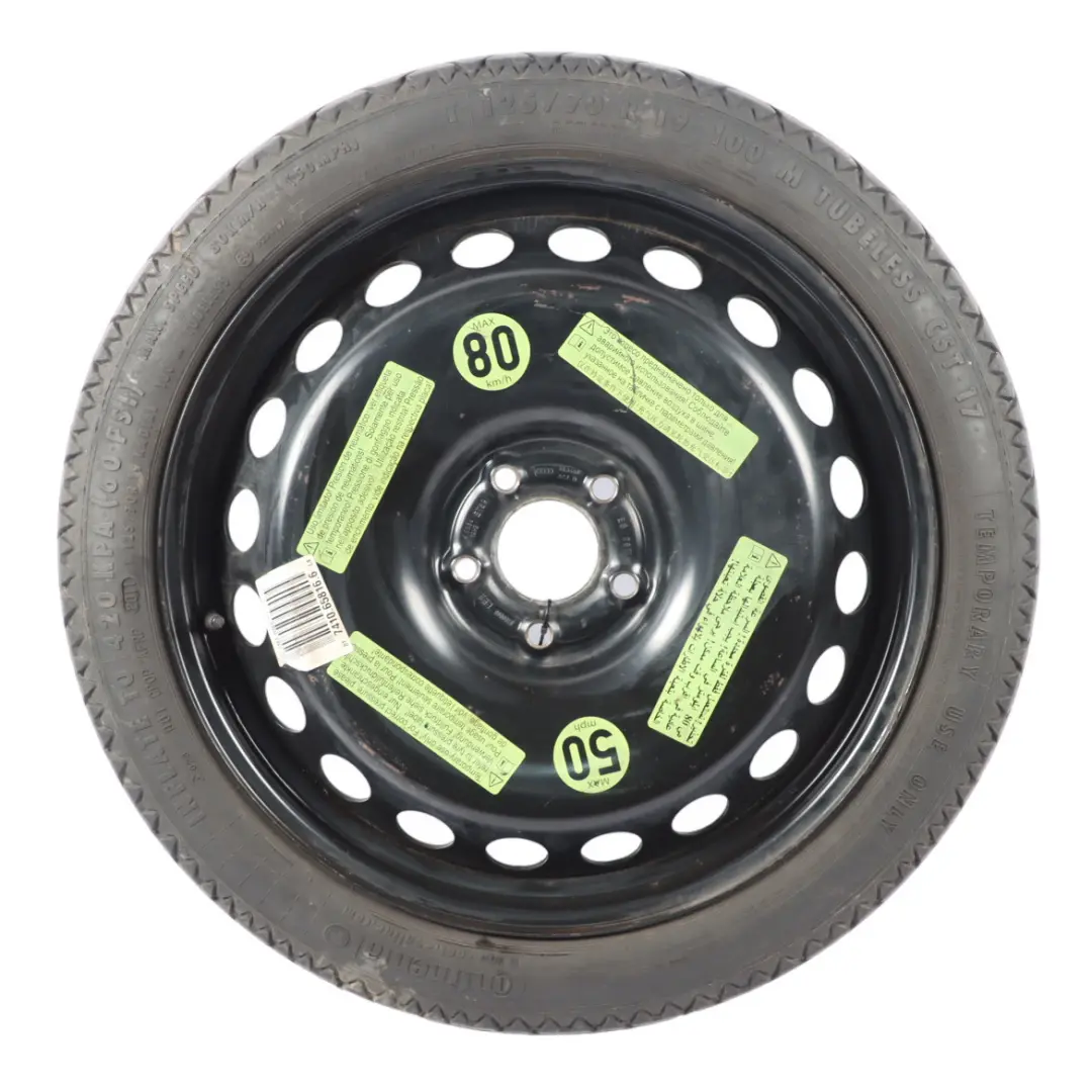 Saver Roue secours R19 4J Continental 125/70 ET29 pour Audi A4 B8 Space à propos du numéro de pièce 8K0601027D Audi A4 B8 Space Saver Roue secours R19 4J Continental 125/70 ET29 - SKU 8K0601027D-1 - Numéro de pièce 8K0601027D