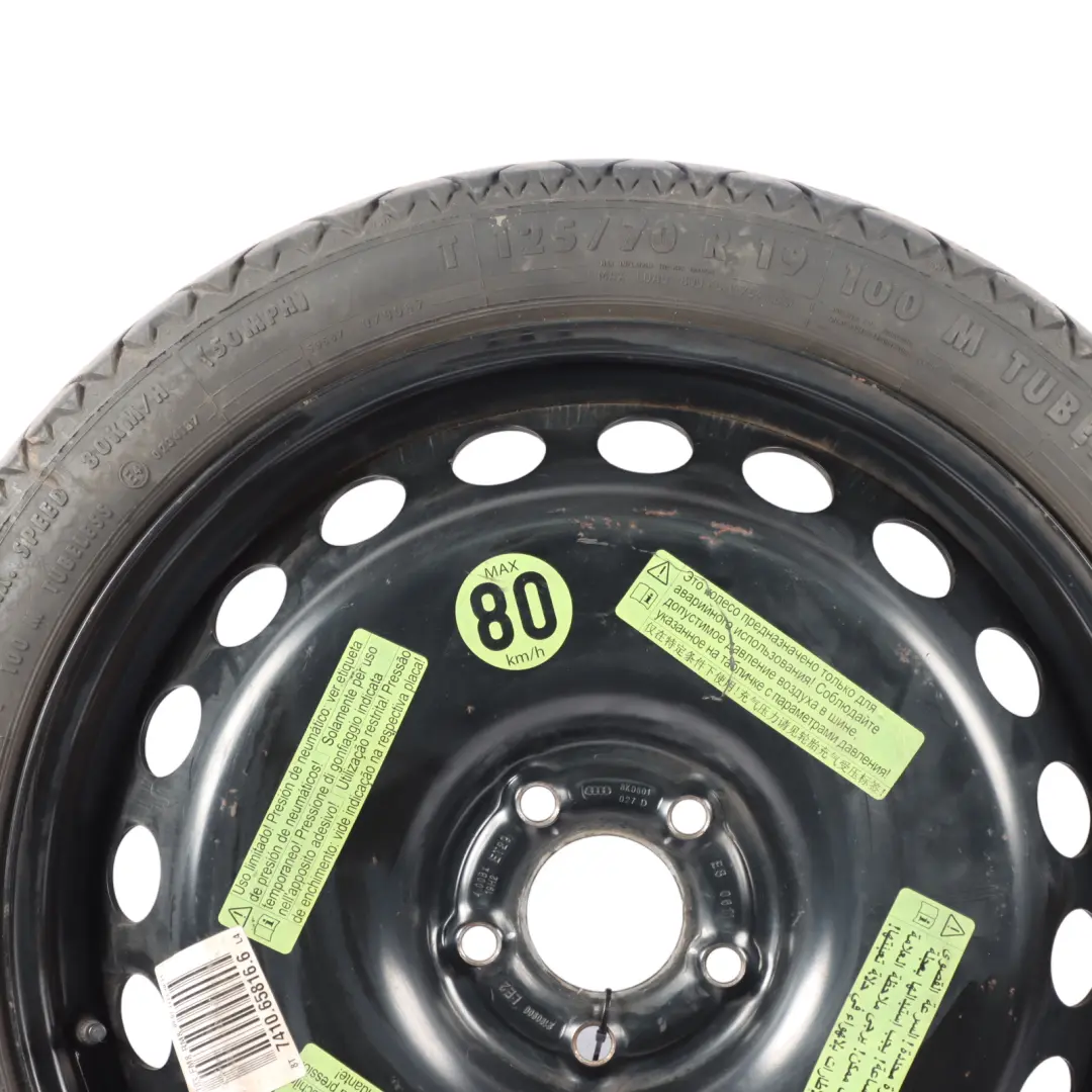 Saver Roue secours R19 4J Continental 125/70 ET29 pour Audi A4 B8 Space à propos du numéro de pièce 8K0601027D Audi A4 B8 Space Saver Roue secours R19 4J Continental 125/70 ET29 - SKU 8K0601027D-1 - Numéro de pièce 8K0601027D