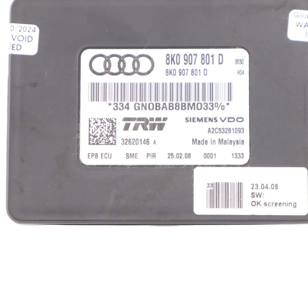 Audi A4 B8 Parkbremse Handbremse Modul Steuergerät - SKU 8K0907801D - Teilenummer 8K0907801D