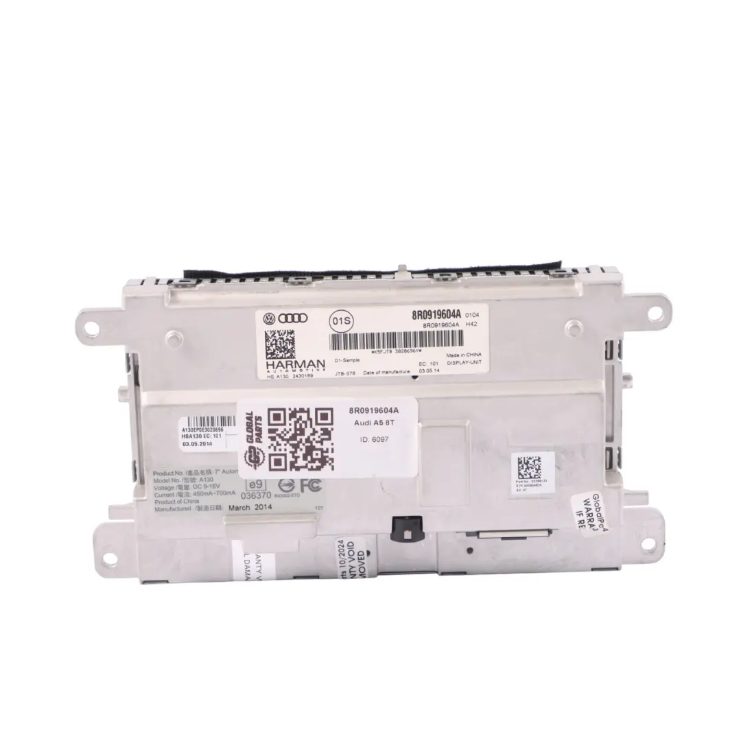 Audi A5 8T Multimedia Radio Sat Nav Screen Display Head Unit - SKU 8R0919604A - Part number 8R0919604A