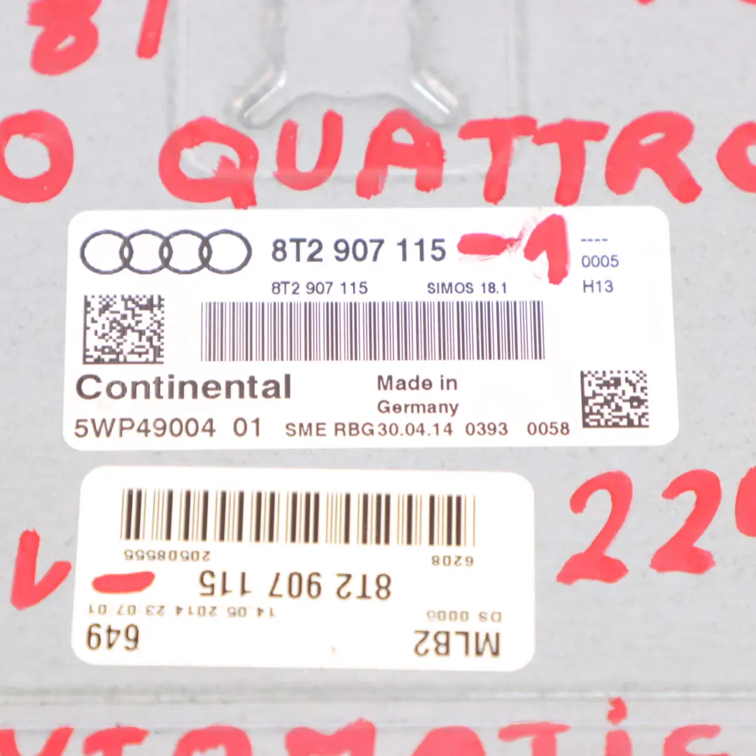 Audi A5 8T 2.0 TFSI CNCD Quattro 224HP Engine ECU Kit Key Ignition - SKU 8T2907115-1 - Part number 8T2907115