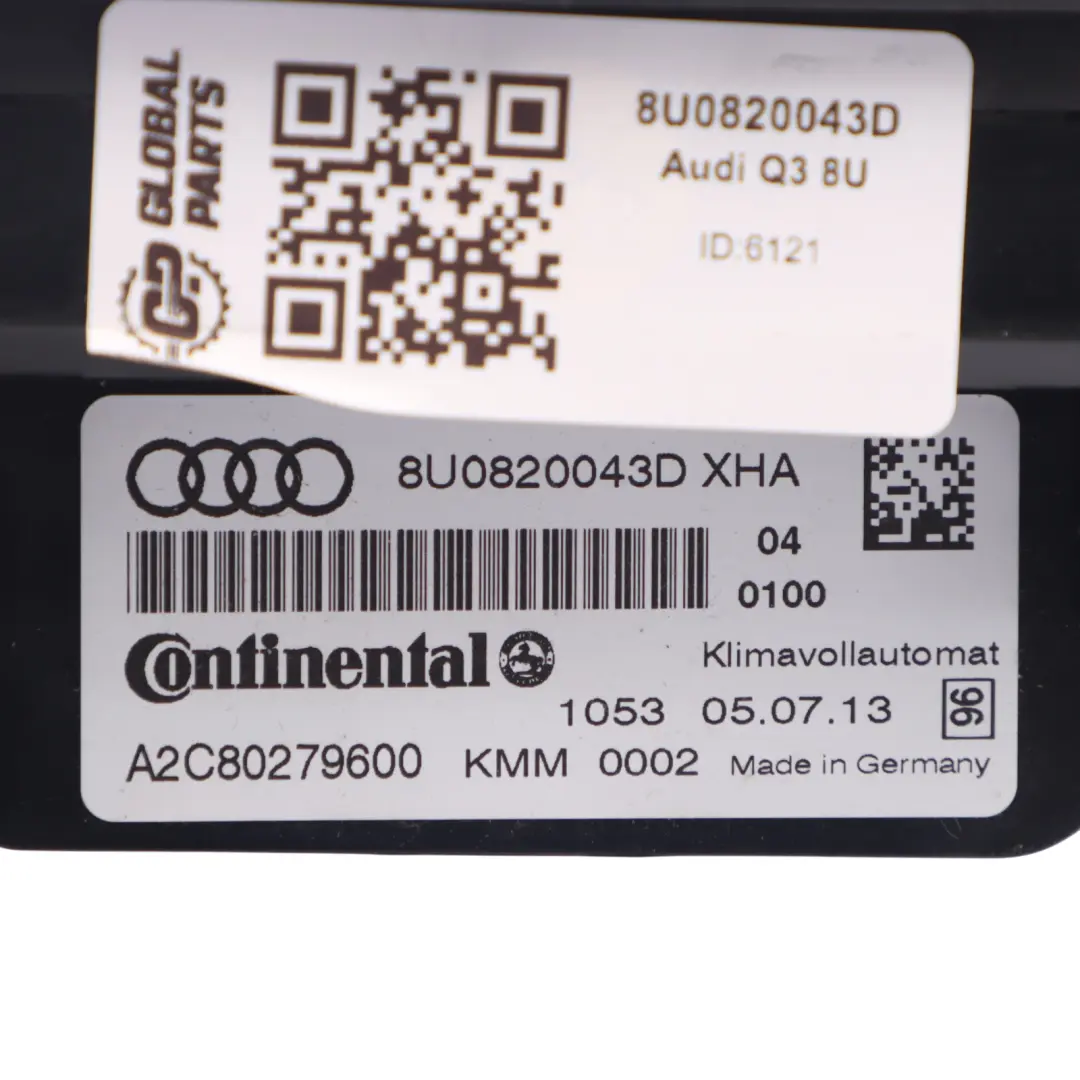 Audi Q3 8U Dashboard Heater Climate Control Panel A/C - SKU 8U0820043D - Part number 8U0820043D