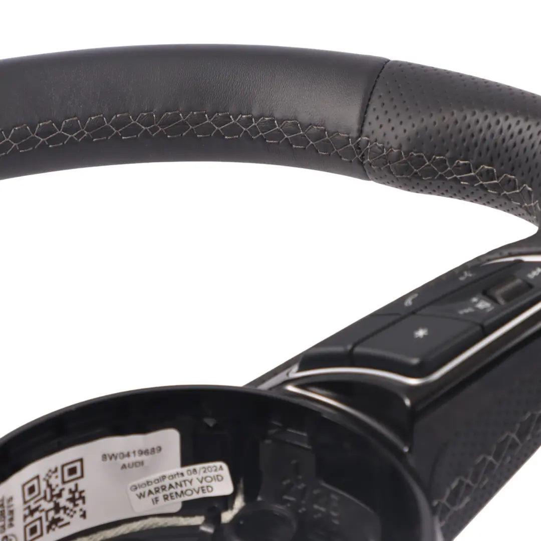 Audi A3 8V Steering Wheel S Line Black Leather White Threads - SKU 8W0419689 - Part number 8W0419689