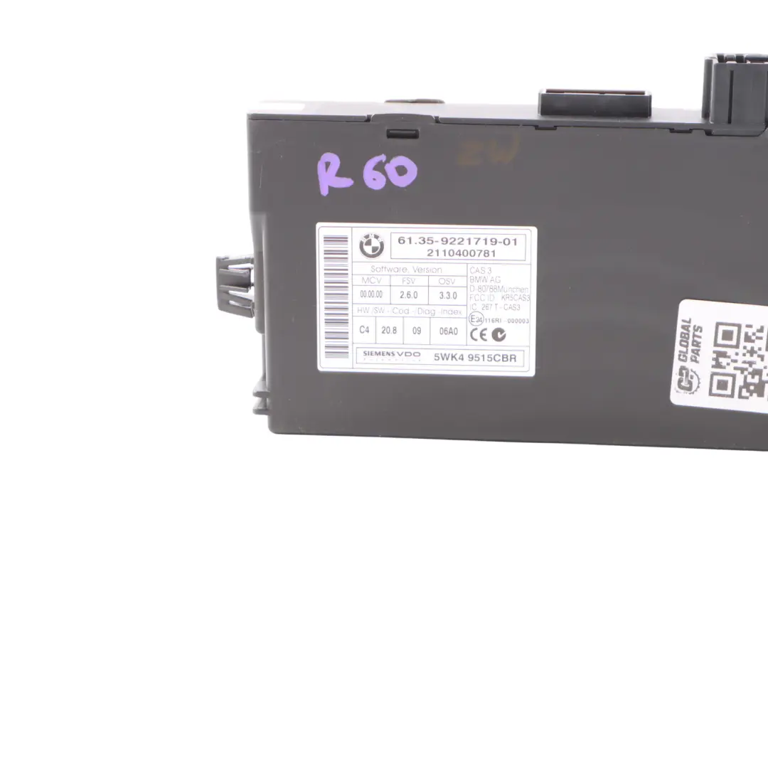 Mini Cooper R55 R56 R60 CAS 3 ECU Unidad Control Módulo Lectura Llaves - SKU 9221719-1 - Número de pieza 9221719