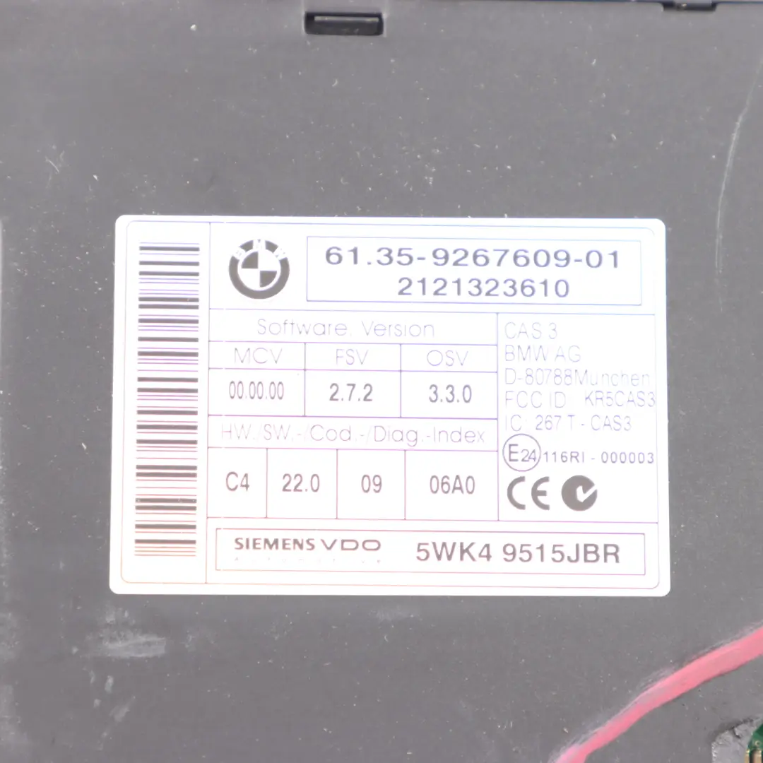 CAS 3 ECU Gateway Control Unit Key Reading Module to BMW E60 E87 E90 with Part number 9267609 BMW E60 E87 E90 CAS 3 ECU Gateway Control Unit Key Reading Module - SKU 9267609-1 - Part number 9267609