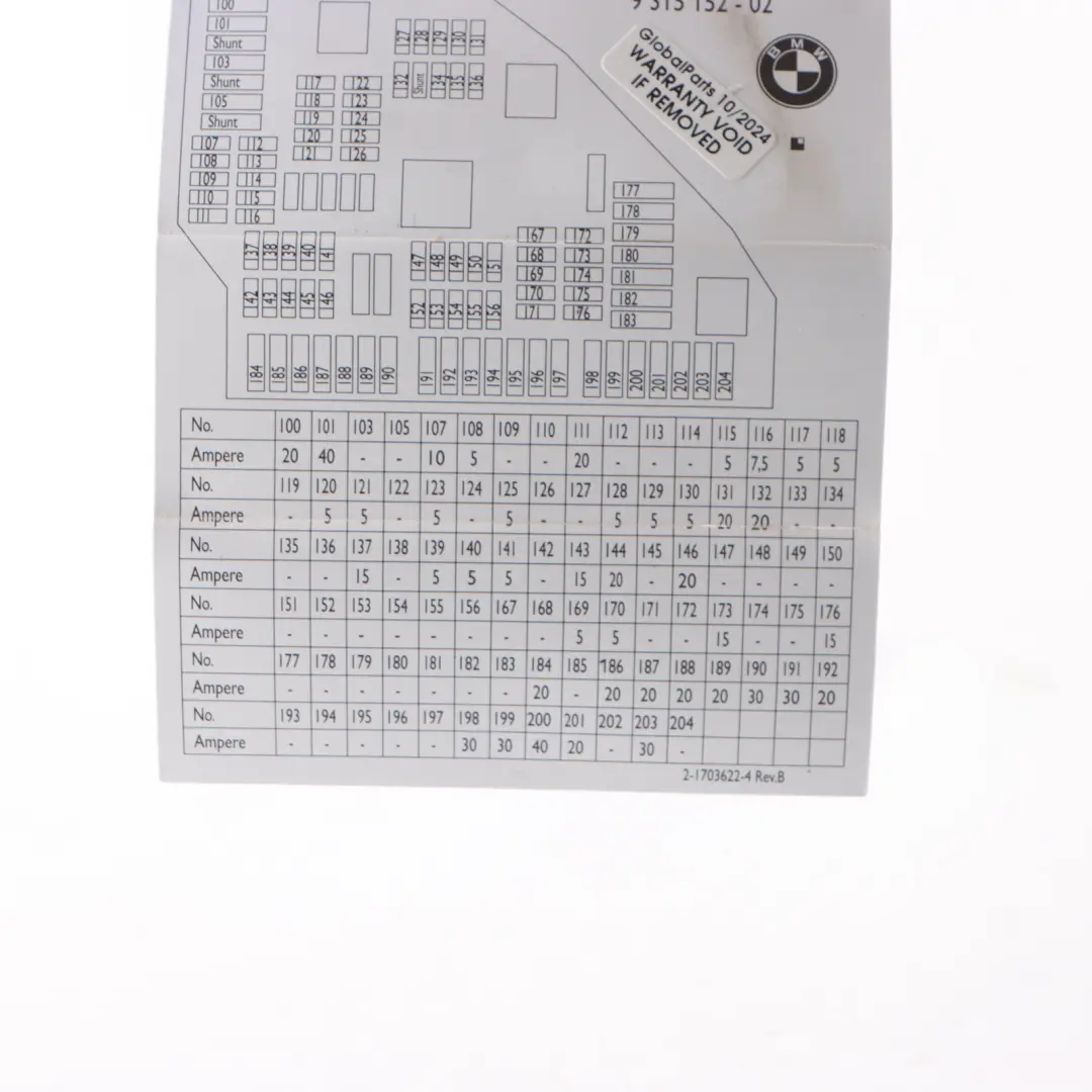 BMW X3 F25 Fuse Box Grouping Map Diagram Location - SKU 9315152 - Part number 9315152