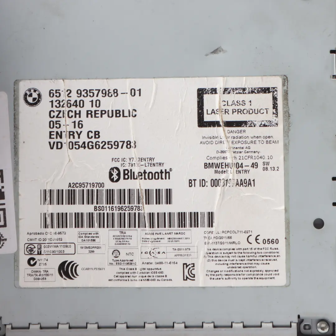 Head Unit BMW F30 F31 F32 Radio Professional CD Player Control Module  - SKU 9357988 - Part number 9357988