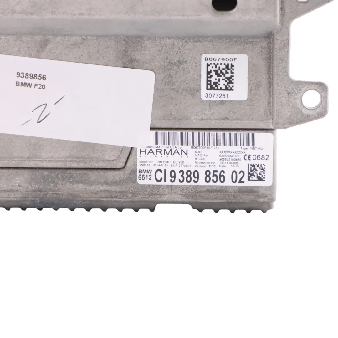 Navigation Sat Nav Head Unit High to BMW F10 F11 F20 F21 F22 F30 F31 F32 with Part number 9389856 BMW F10 F11 F20 F21 F22 F30 F31 F32 Navigation Sat Nav Head Unit High - SKU 9389856 - Part number 9389856