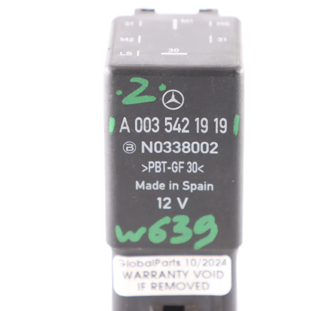 Coolant Radiator Fan Relay Control Module to Mercedes Vito W639 with Part number A0035421919 Mercedes Vito W639 Coolant Radiator Fan Relay Control Module - SKU A0035421919 - Part number A0035421919