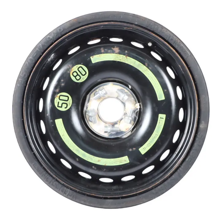 Roue secours acier R17 4,5J ET:12 145/70 pour Mercedes SLK R171 à propos du numéro de pièce A1714000202 Mercedes SLK R171 Roue secours acier R17 4,5J ET:12 145/70 - SKU A1714000202-1 - Numéro de pièce A1714000202