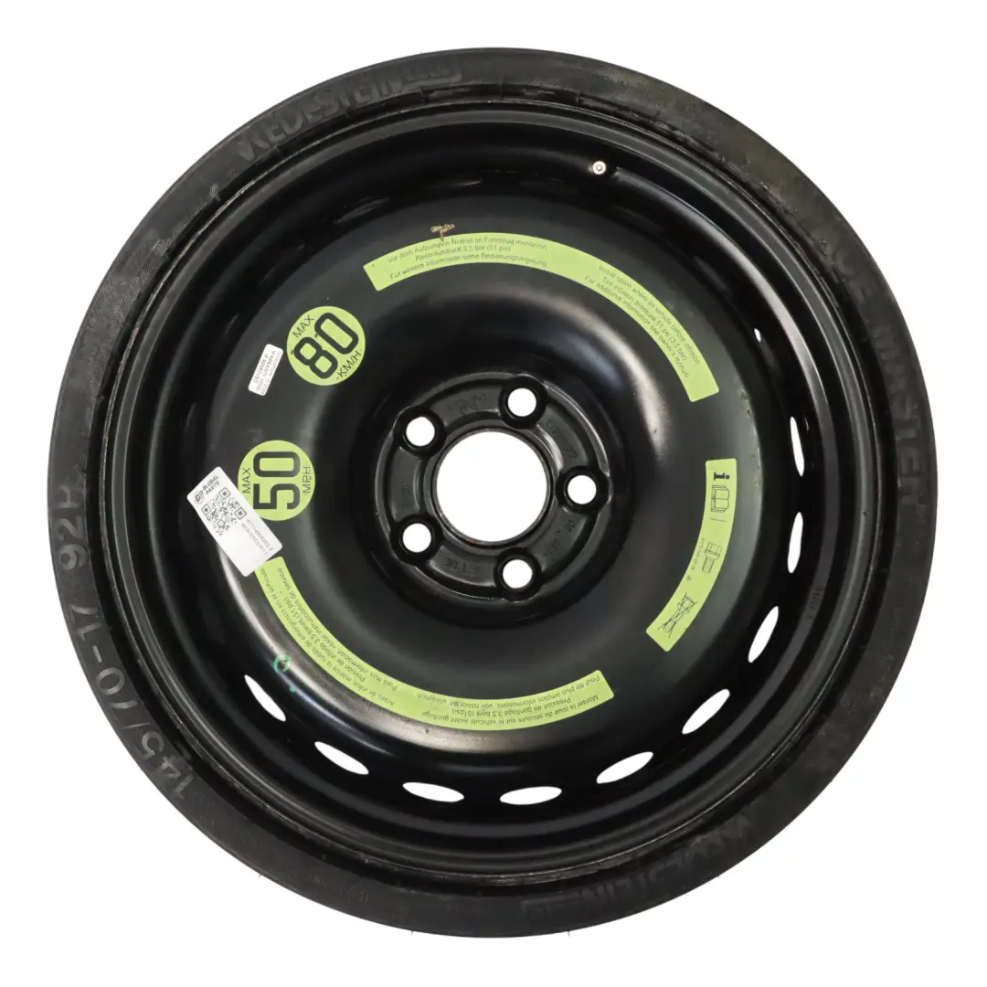 Roue secours acier R17 4,5J ET:12 Pneumatique 145/70 pour Mercedes R171 à propos du numéro de pièce A1714000202 Mercedes R171 Roue secours acier R17 4,5J ET:12 Pneumatique 145/70 - SKU A1714000202-3 - Numéro de pièce A1714000202