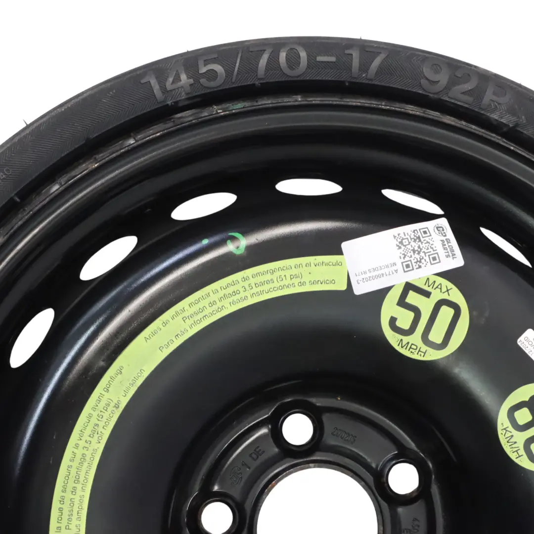 Mercedes R171 Roue secours acier R17 4,5J ET:12 Pneumatique 145/70 - SKU A1714000202-3 - Numéro de pièce A1714000202