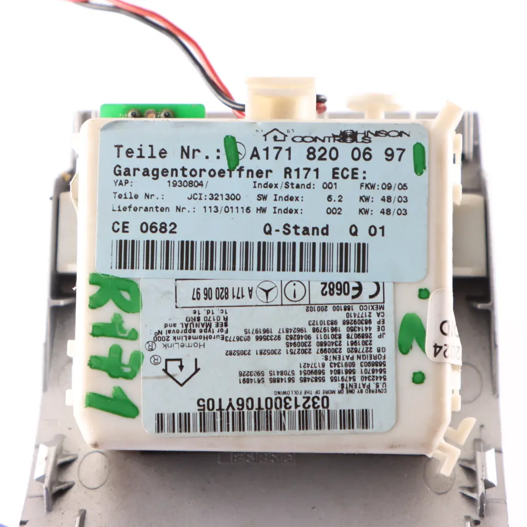 Garage Door Opener Control Switch Button Panel to Mercedes R171 with Part number A1718200697 Mercedes R171 Garage Door Opener Control Switch Button Panel - SKU A1718200697 - Part number A1718200697