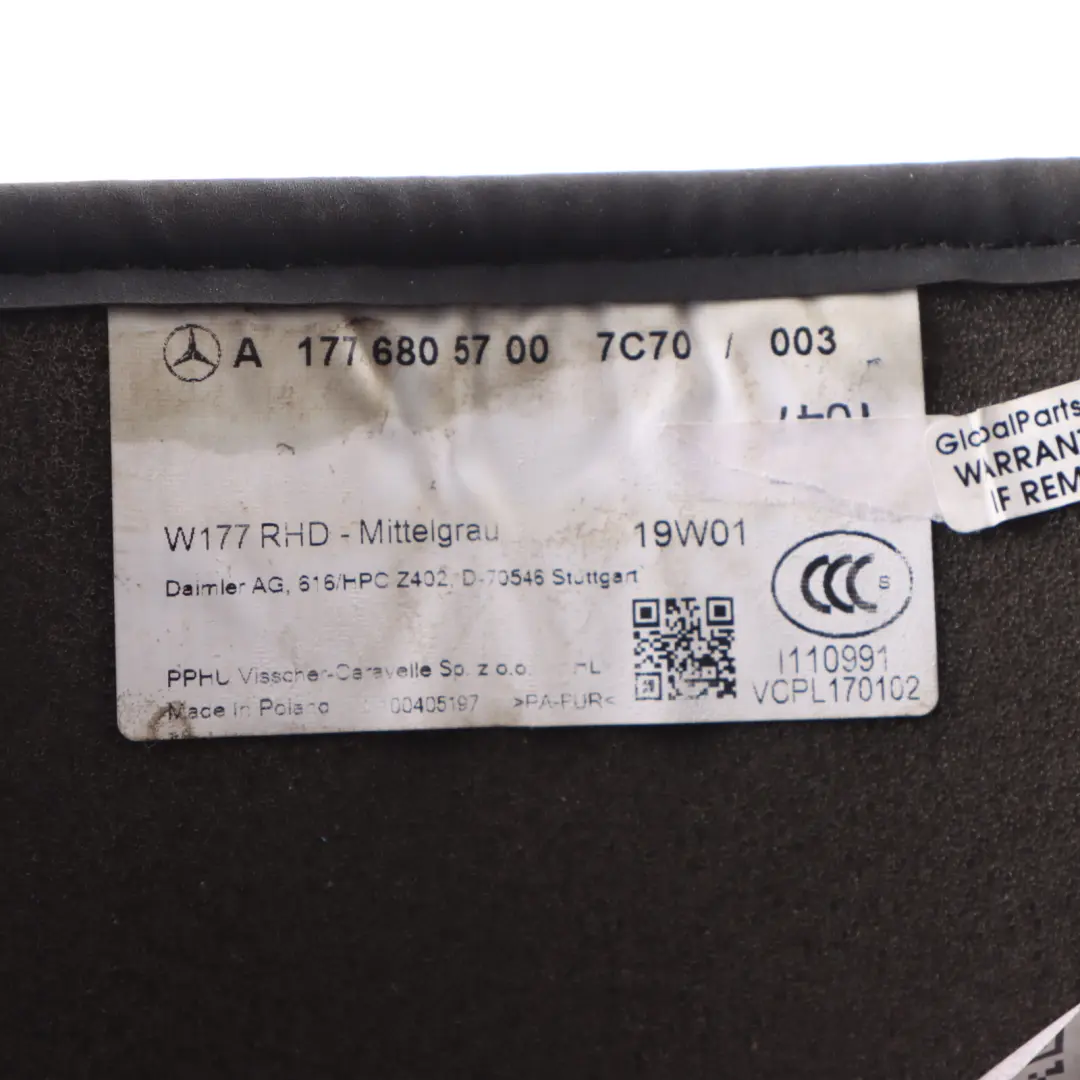 Floor Mat Interior Rear Floor Cover Right O/S to Mercedes W177 with Part number A1776805700 Mercedes W177 Floor Mat Interior Rear Floor Cover Right O/S - SKU A1776805700 - Part number A1776805700