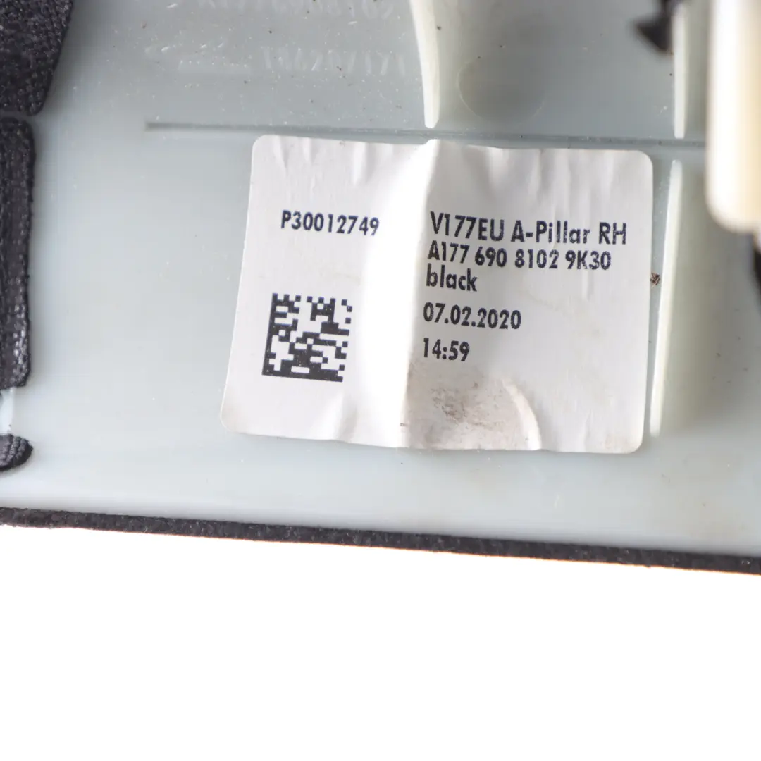 Front Right O/S A-Pillar Cover Trim Black Interior to Mercedes V177 with Part number A1776908102 Mercedes V177 Front Right O/S A-Pillar Cover Trim Black Interior - SKU A1776908102 - Part number A1776908102