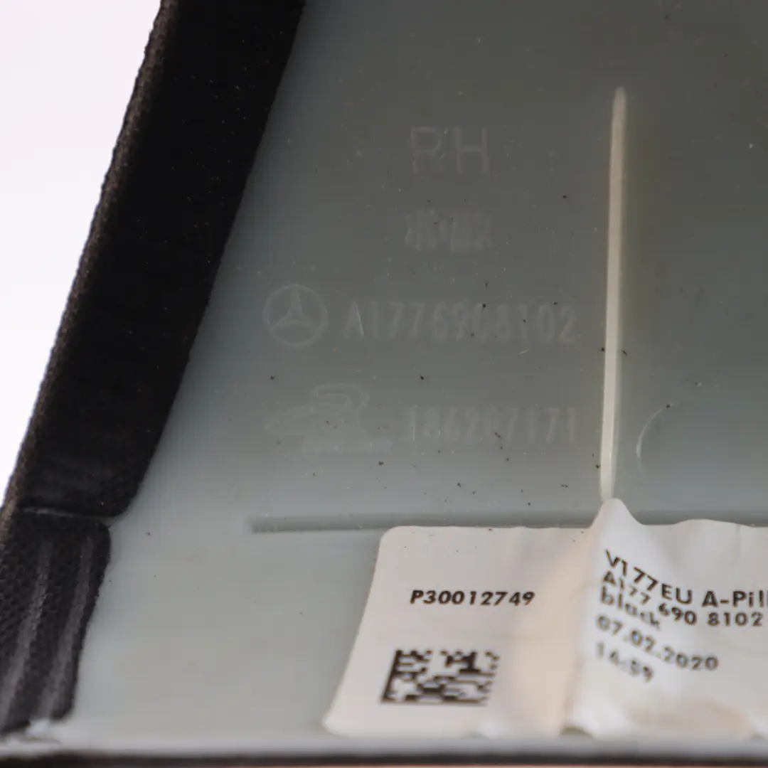 Front Right O/S A-Pillar Cover Trim Black Interior to Mercedes V177 with Part number A1776908102 Mercedes V177 Front Right O/S A-Pillar Cover Trim Black Interior - SKU A1776908102 - Part number A1776908102