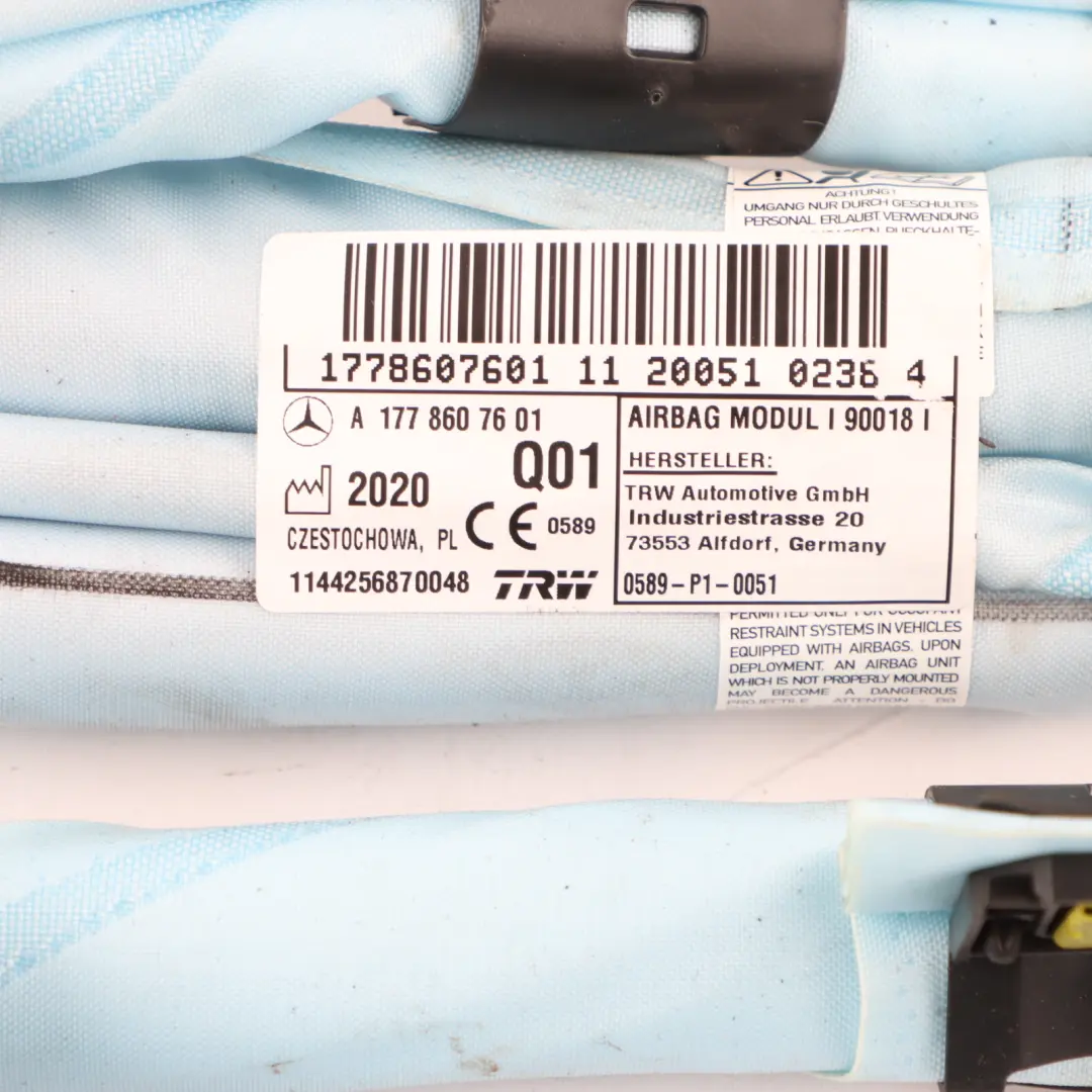 Head Air Module Roof Side Curtain Right O/S to Mercedes V177 with Part number A1778607601 Mercedes V177 Head Air Module Roof Side Curtain Right O/S - SKU A1778607601 - Part number A1778607601