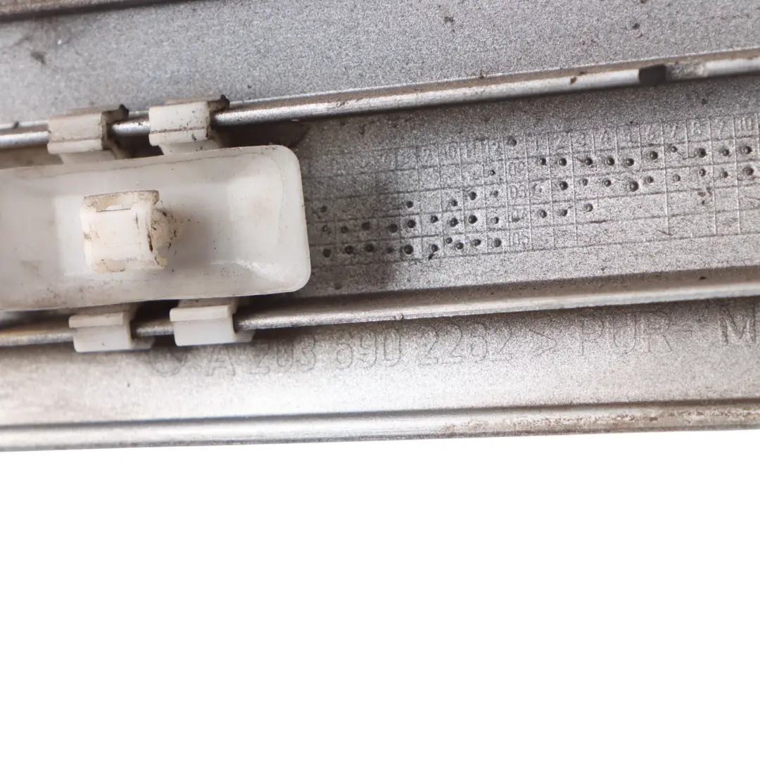 Door Strip Outer Front Right O/S Moulding Brilliant Silver - 9744 to Mercedes W203 with Part number A2036902262 Mercedes W203 Door Strip Outer Front Right O/S Moulding Brilliant Silver - 9744 - SKU A2036902262-BRS - Part number A2036902262