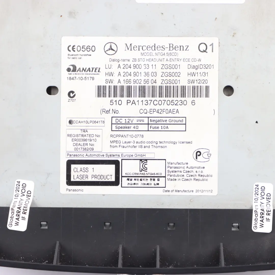 Mercedes C204 Stereo Radio Sat Navi Head Unit Multimedia - SKU A2049003311 - Part number A2049003311