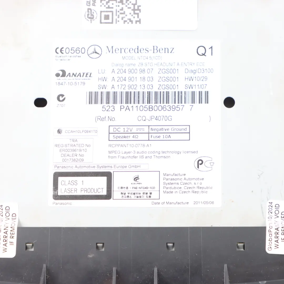 Radio Head Unit Sat Navi Stereo CD Player Panel to Mercedes W204 with Part number A2049009807 Mercedes W204 Radio Head Unit Sat Navi Stereo CD Player Panel - SKU A2049009807 - Part number A2049009807