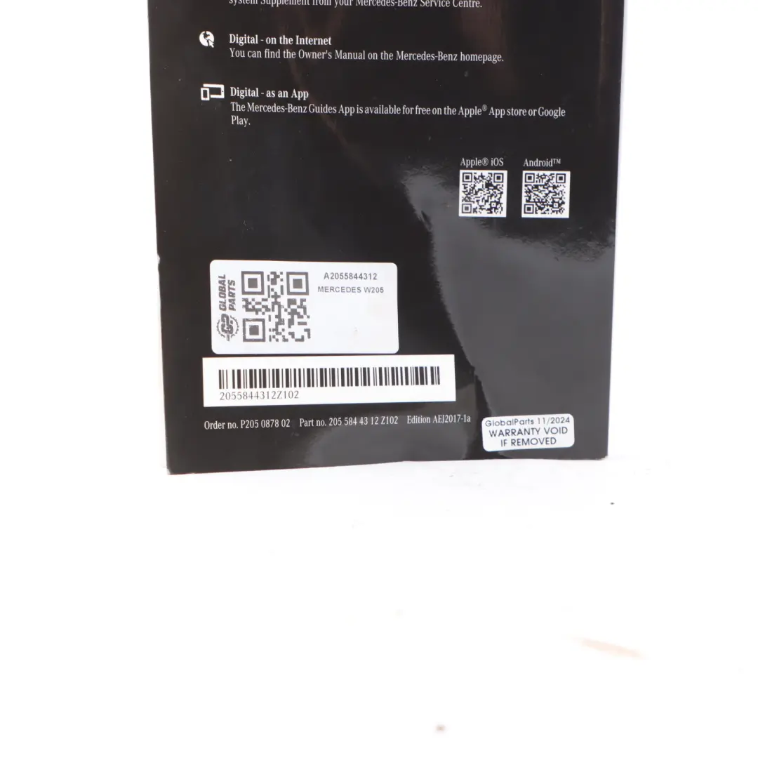 Owner's Manual Book to Mercedes W205 with Part number A2055844312 Mercedes W205 Owner's Manual Book - SKU A2055844312 - Part number A2055844312