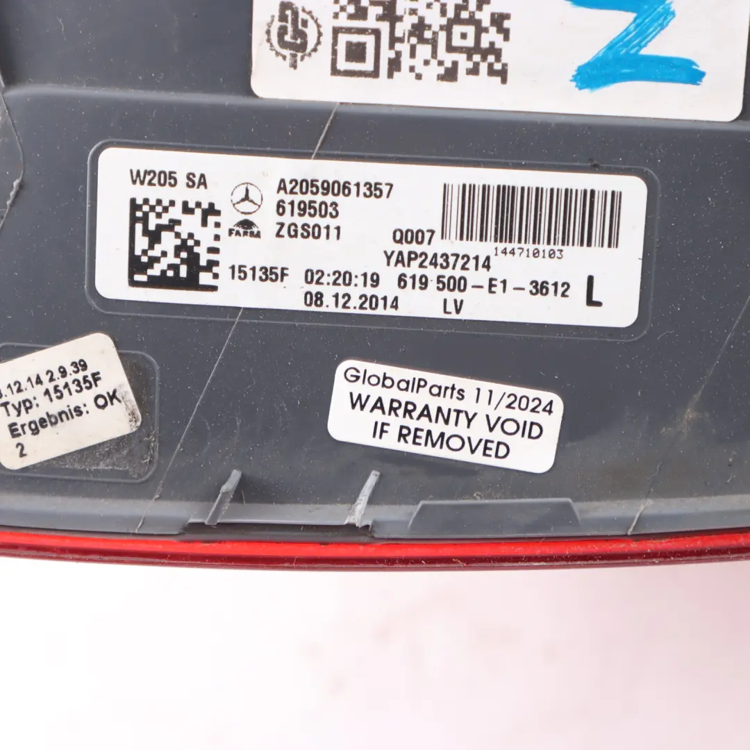 Lamp LED Side Panel Left N/S Tail Light to Mercedes W205 Saloon Rear with Part number A2059061357 Mercedes W205 Saloon Rear Lamp LED Side Panel Left N/S Tail Light - SKU A2059061357-2 - Part number A2059061357