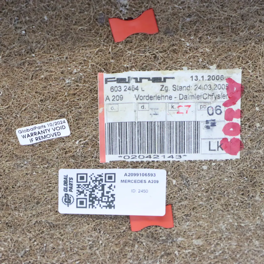 Schienale anteriore sinistro riscaldato per Mercedes W209 Cabrio con numero di parte A2099106593 Mercedes W209 Cabrio Schienale anteriore sinistro riscaldato - SKU A2099106593 - Numero di parte A2099106593