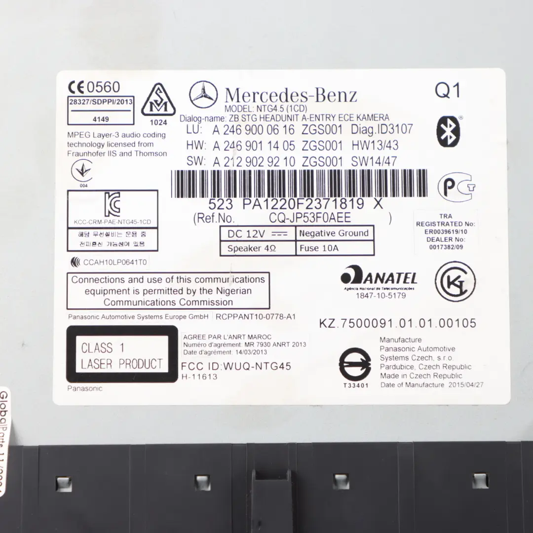 Mercedes CLA C117 W176 W246 Radioodtwarzacz Radio Nawigacja - SKU A2469000616 - Numer Części A2469000616