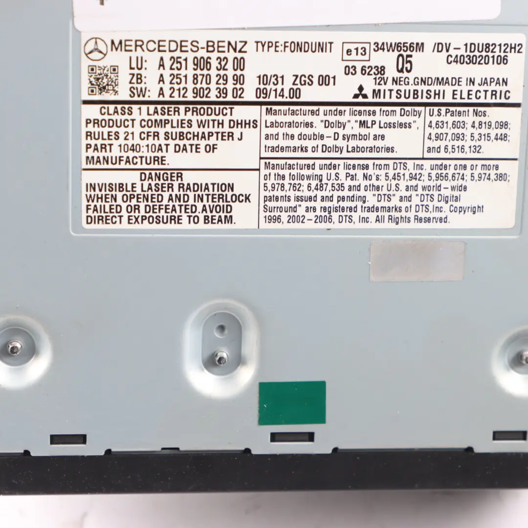 Mercedes W251 Rear DVD Entertainment System Video Player Unit - SKU A2519063200 - Part number A2519063200