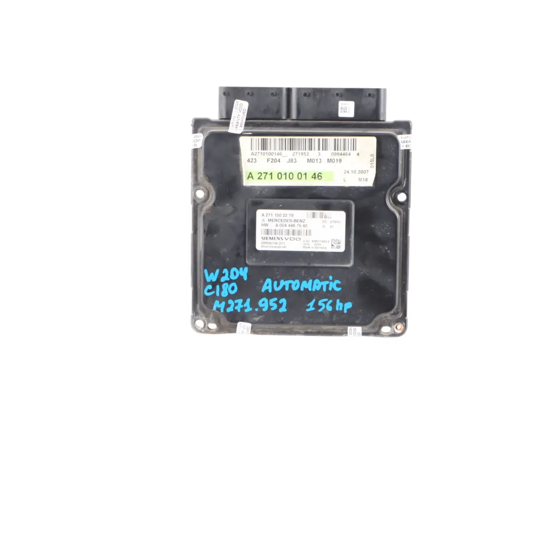 C180 M271.952 Engine Control Unit Module ECU Automatic to Mercedes W204 with Part number A2710100146 Mercedes W204 C180 M271.952 Engine Control Unit Module ECU Automatic - SKU A2710100146 - Part number A2710100146