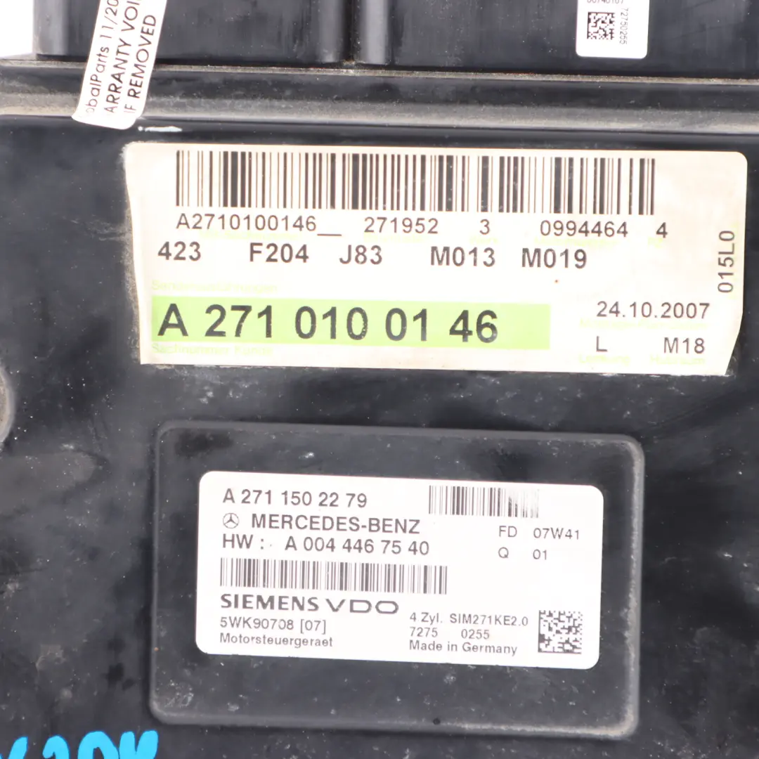 C180 M271.952 Engine Control Unit Module ECU Automatic to Mercedes W204 with Part number A2710100146 Mercedes W204 C180 M271.952 Engine Control Unit Module ECU Automatic - SKU A2710100146 - Part number A2710100146