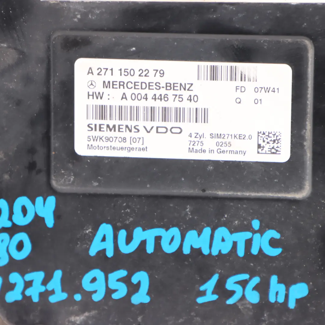 C180 M271.952 Engine Control Unit Module ECU Automatic to Mercedes W204 with Part number A2710100146 Mercedes W204 C180 M271.952 Engine Control Unit Module ECU Automatic - SKU A2710100146 - Part number A2710100146