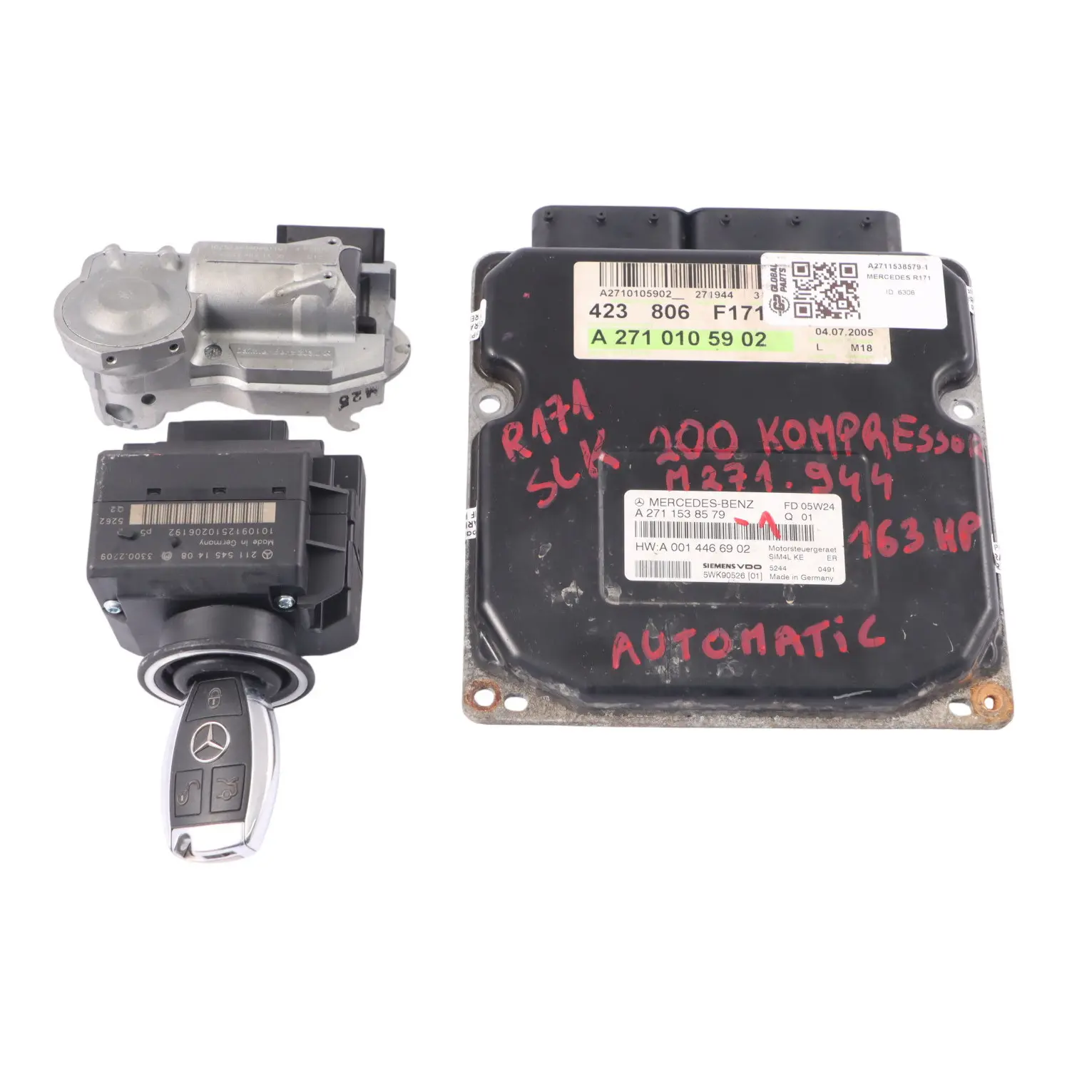 Mercedes R171 SLK 200 M271.944 163HP Engine Module ECU Kit A2711538579 Key Lock